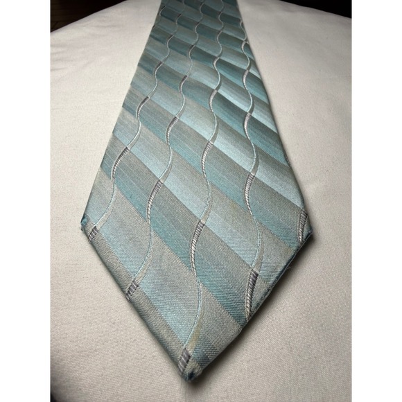 Arrow Other - ARROW USA 1851 Men's Teal Blue Geometric Wave Pattern Silk Blend Necktie